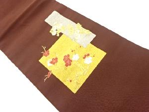 綴れ金駒刺繍色紙に梅・菊模様名古屋帯